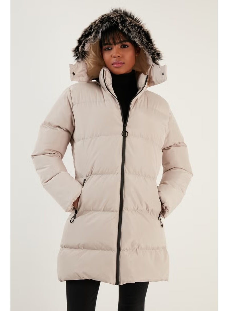 Lela Women's Coat with Faux Fur Collar, Removable Hooded and Pocketed Puffer Coat 5761645 - Image 3